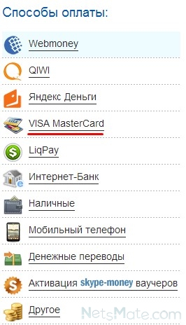 Выбираем VISA MasterCard